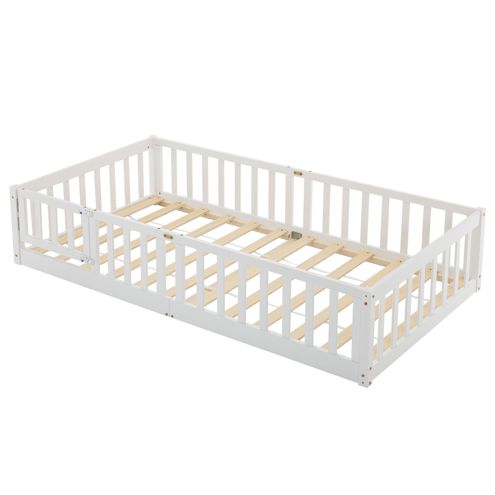 Bonnlo Cama Infantil con Puerta, Barrera anticaída, 90x200 cm Blanca, Cama casita de Madera Maciza con somier (Blanco, 90x200cm)