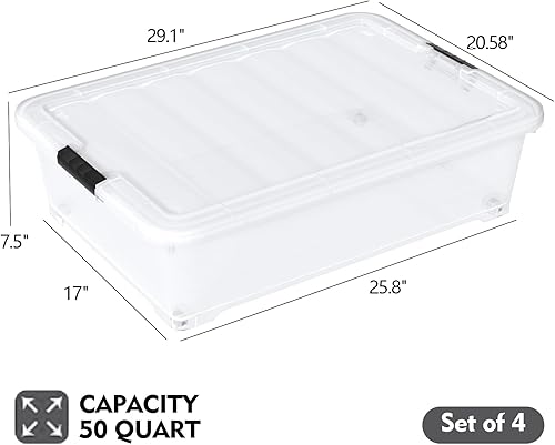 Miniatura 2 de Contenedores de almacenamiento rodantes de 50 cuartos de galón, paquete de 4 contenedores de almacenamiento de ropa de 7.5 pulgadas de alto perfil