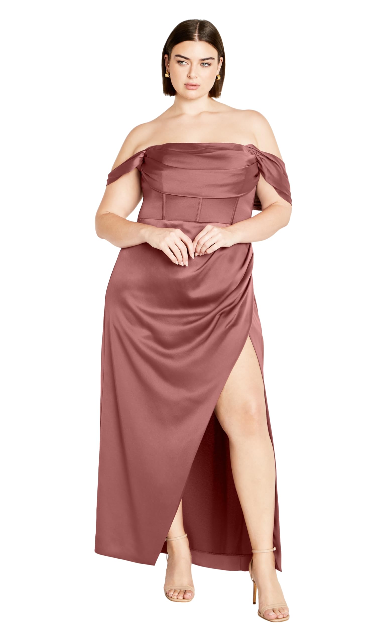 City Chic Plus Size Forbidden Love Off Shoulder Maxi Dress in Rose, Rose, 22 Plus