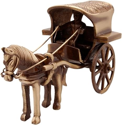 Two Moustaches Brass Horse Cart Replica Showpiece, Showpieces for Home Décor, Showpieces for Corner Table, Brass Home Decor, Showpiece for Gift, Standard, Pack of 1