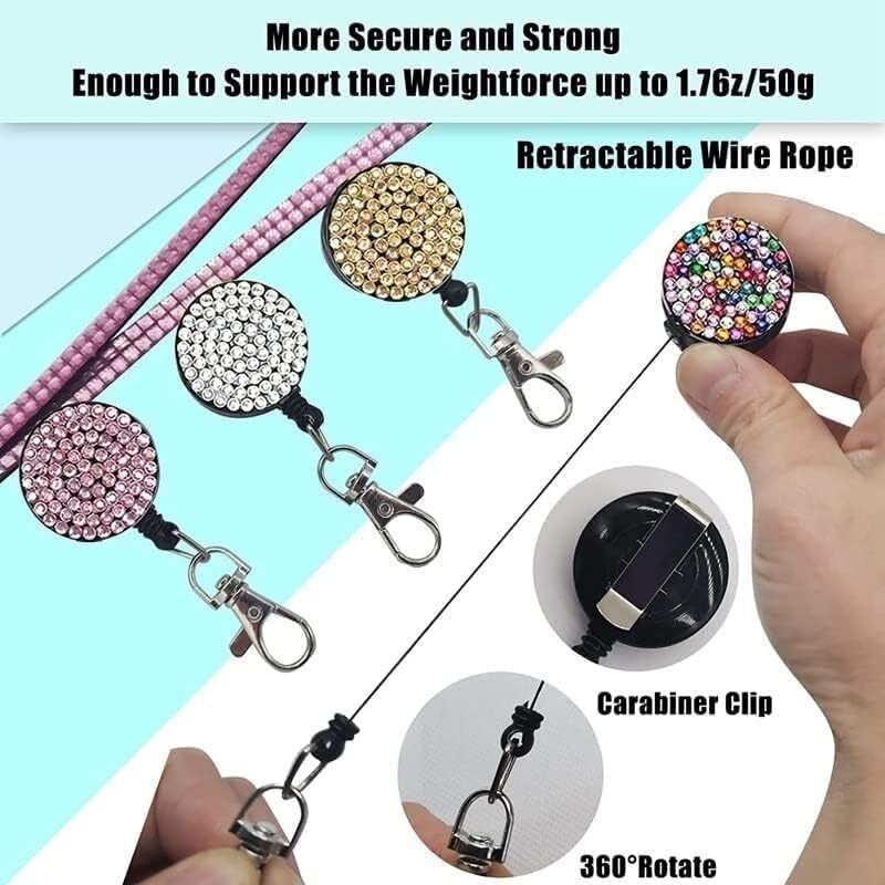 CASOTA Titolari di Carte Badge Card Fhda 4 Set Copertine for Badge identificativo Cordino con Strass Porta Carte di Credito Cristallo Retrattile Badge Reel Neck Cordino ID Casi semplici