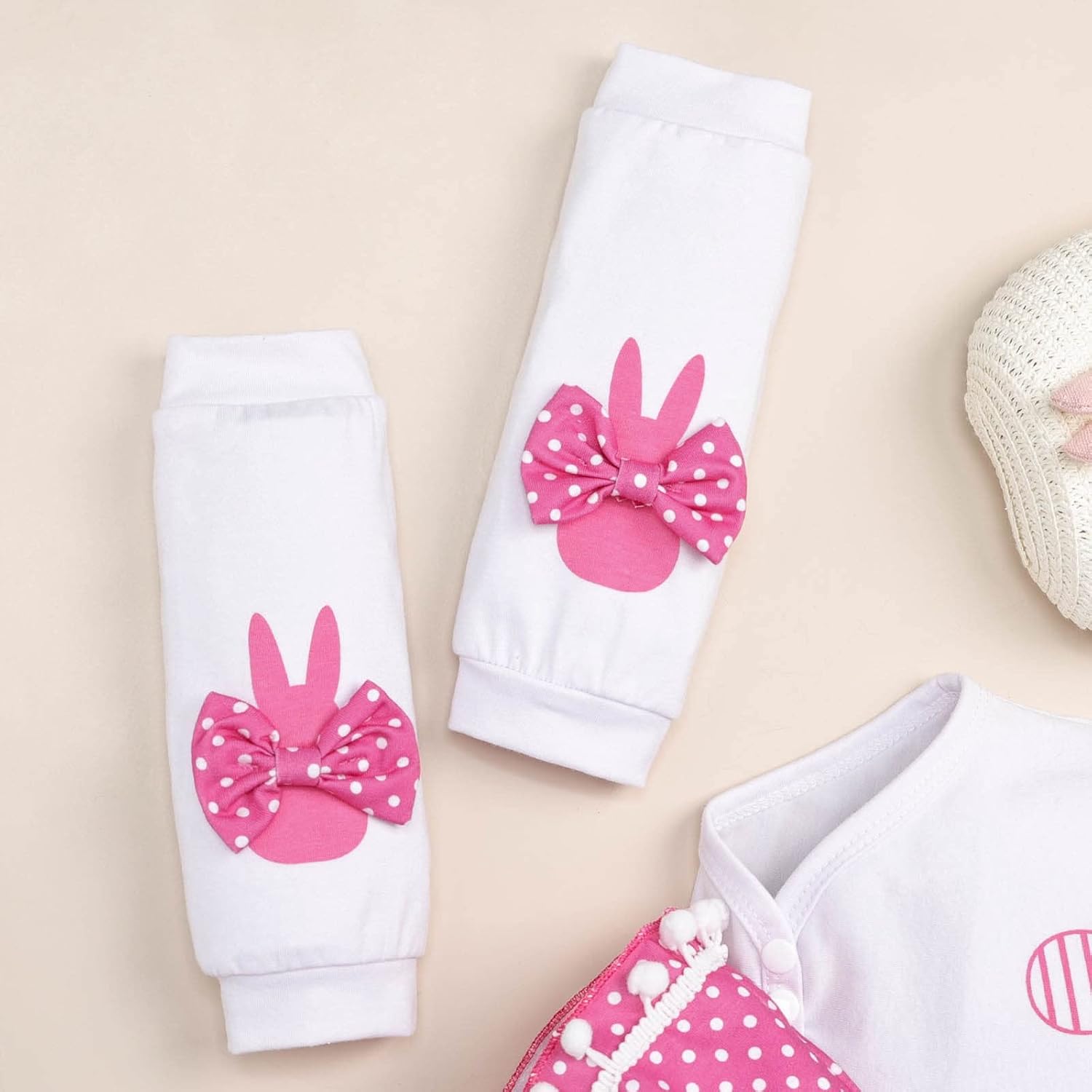 My 1st Easter Baby Girl Outfits Gifts Newborn Ruffle Romper Polka Dots Bunny Skirt Headband Leg Warmmer 0-18 Months - Image 6