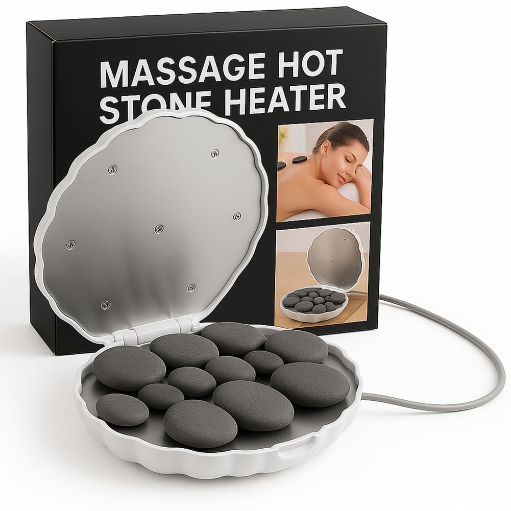 Royal Massage Clamshell (Large) Hot Stone Heater w/12 Hot Rocks - Heat Massage Therapy for Aching Muscles and Improved Circulation