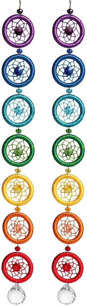 MIGG 2pcs Handmade 7 Chakra Dream Catcher Fengshui Pendant with 20mm Crystal Chandelier Ball Prisms Suncatcher Rainbow Ornament