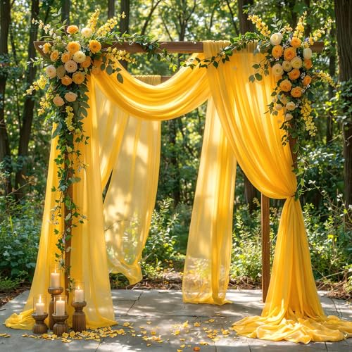 Image of Wedding Arch Draping Fabric, 2 Panels 30 inch x 20Ft Yellow Sheer Curtain Drapes Extra Wide & Long Backdrop Curtains for Bridal Shower Backdrop Outdoor Party Arches Church Ceremony Decoration