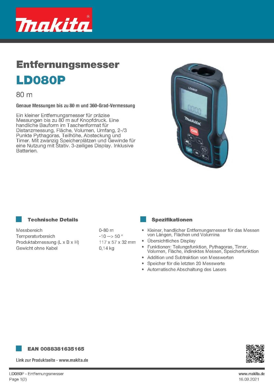 Medidor laser ld080p alcance 80mts.