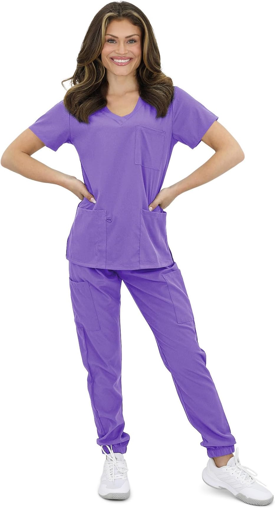 Green TownGreen Town GT 4FLEX Athletic Slim Fit Jogger Top and Pant Medical Nursing Uniform Scrubs for Women Set, Ultra Violet, Medium