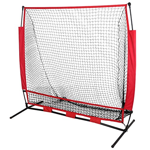 HomGarden 5\' x 5\' Portable Baseball Softball Practice Net Hitting Batting Pitching Catching Training Aids Backstop Screen Equipment w/Carry Bag