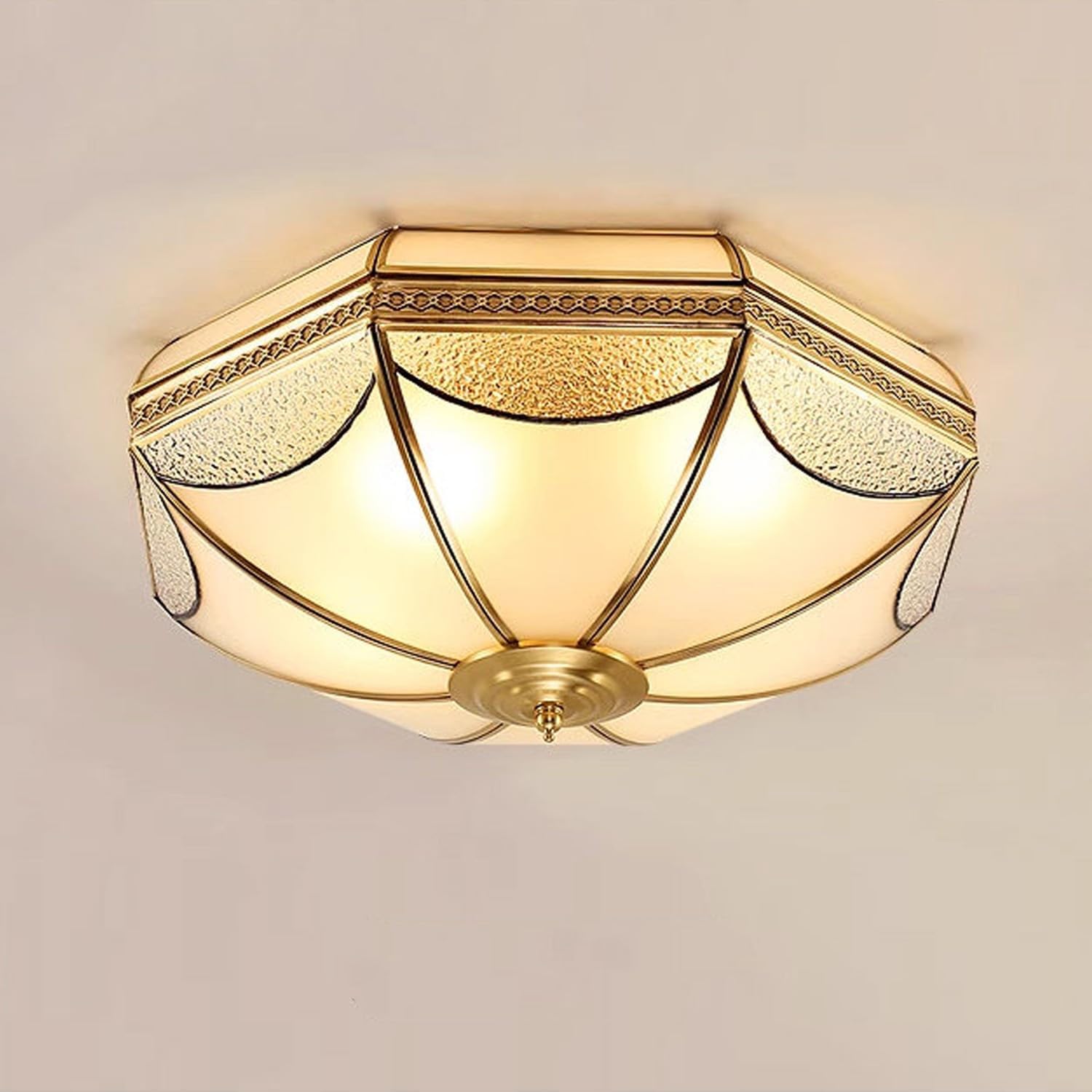 MIXL-Gold Flush Mount Ceiling Light,Antique Brass Hallway Lighitng Fixture,Unique 4-Bulbs Vintage Light Fixture,Mid Century Modern Ceiling Lamp for Study Room Office