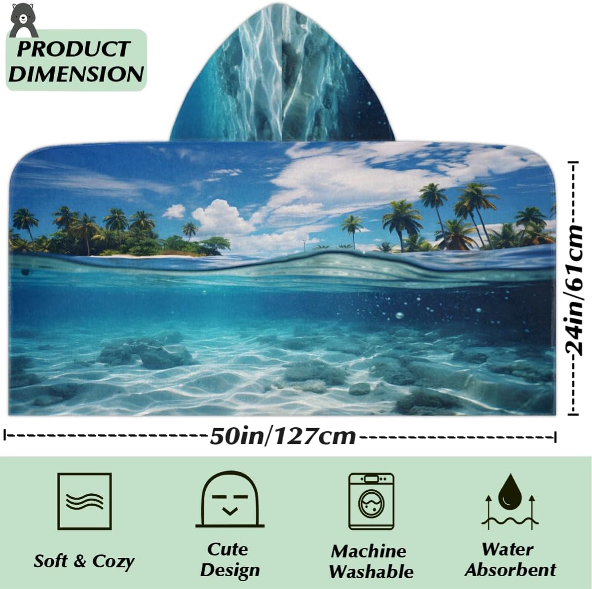Pardick Kids Bath Towel Summer Sea Beach Towel with Hood Pool Cover Up for Girls Boys Soft Absorbent Hooded Bath Towel Toddler Towels for Beach, Pool