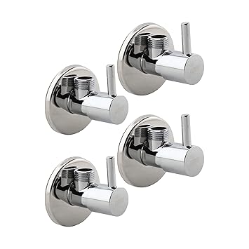 JADENN; simplifying your life JHFAV002 ANGLE VALVE WITH WALL FLANGE,Chrome finish,tap Connector,stop cock-HEAVY QUALITY STAINLESS STEEL,QUARTER TURN ACTION (4 PCS SET WITH FLANGE CAPS)