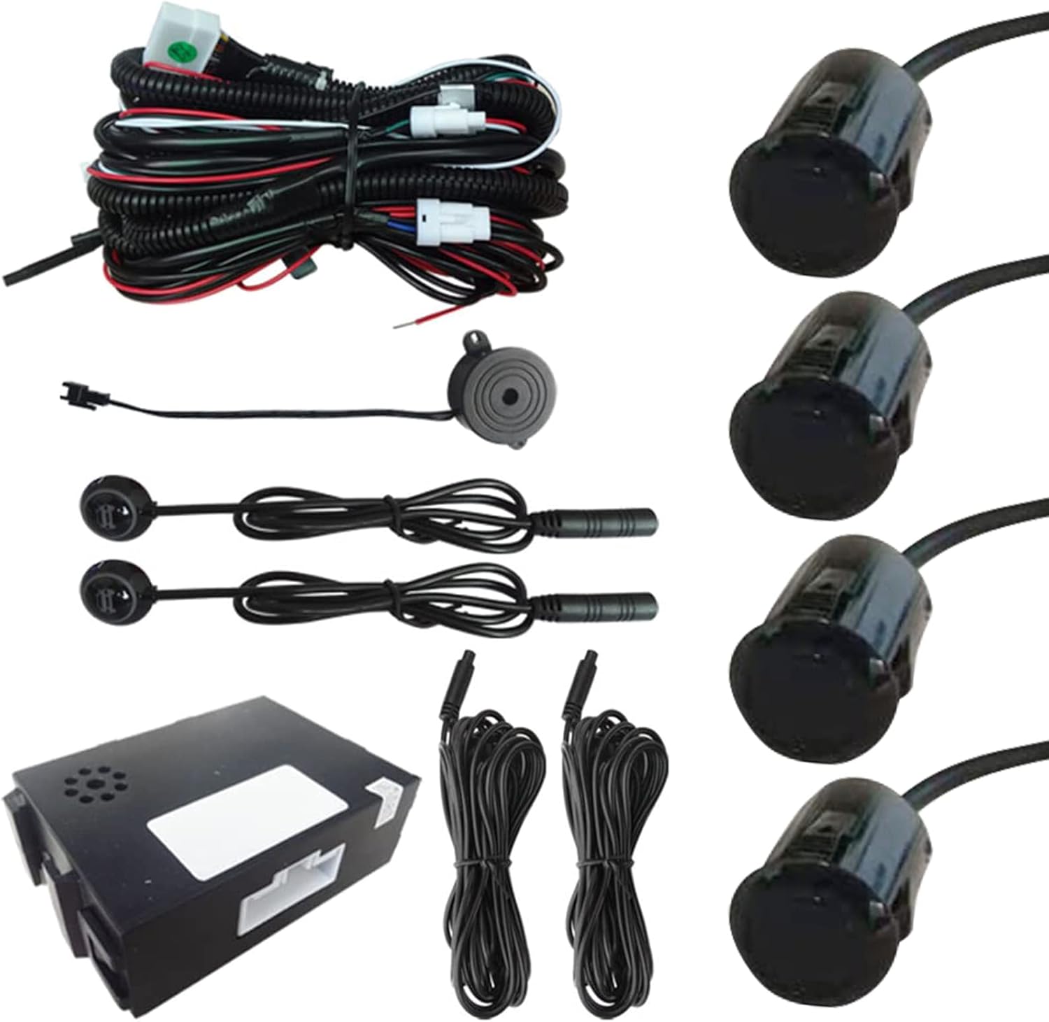 Riloer Car Auto Vehicle Reverse Backup Radar System with 4 Parking Sensors, Distance Detection + Sound Warning Universal Radar Detector Buzzer Alarm Indicator Kit (Black)