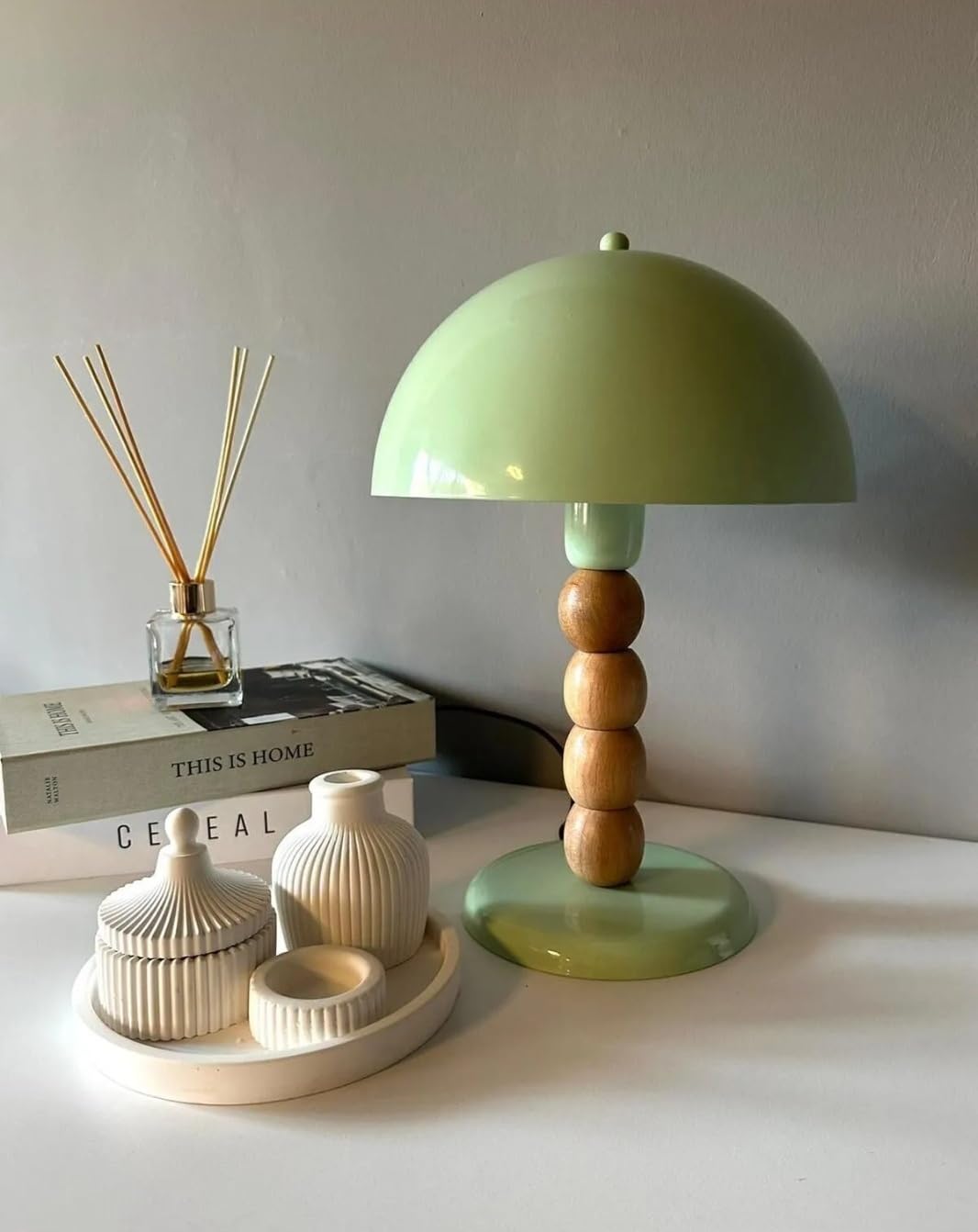 bamyum Lipeo Table Lamp, Mushroom Lamp E27 Modern Desk Lamp, Metal Bedside Lamps for Bedroom Living Room Office Study Room Library, Nightstand Mushroom Decor for Home, Mint Green