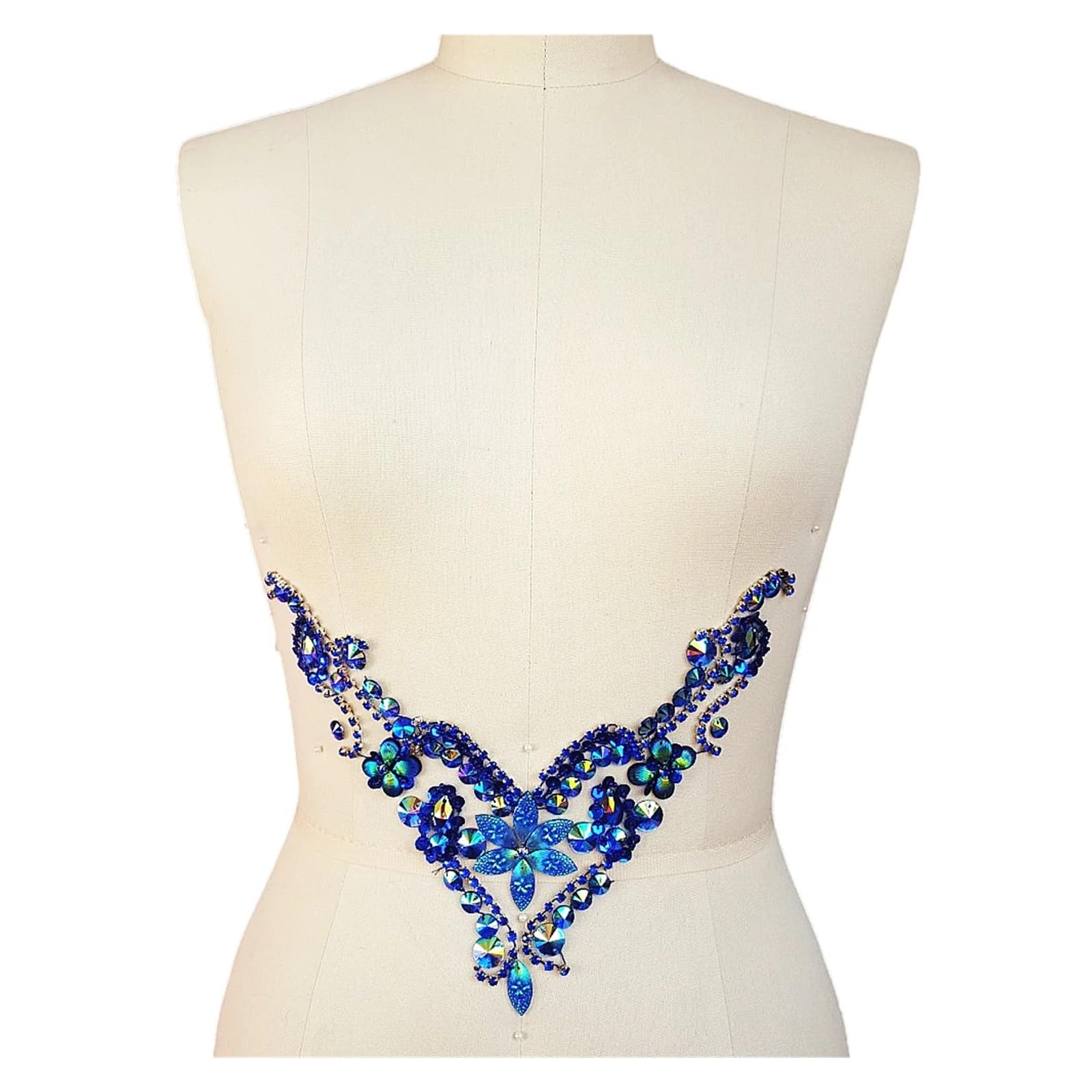 Apliques de encaje con bordado de abalorios Cintura con cuentas Boda Coser lentejuelas Cuentas Rhinestones Azul Púrpura Apliques de parche encaje(Blue)