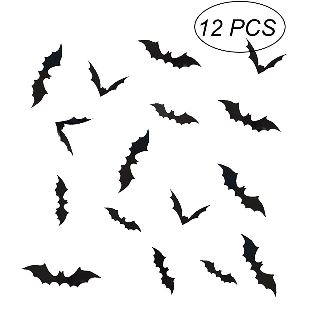 Vosarea Black 12Pcs 3D Bat Wall Stickers Removable Wall Mural Decals Halloween Wall Decoration