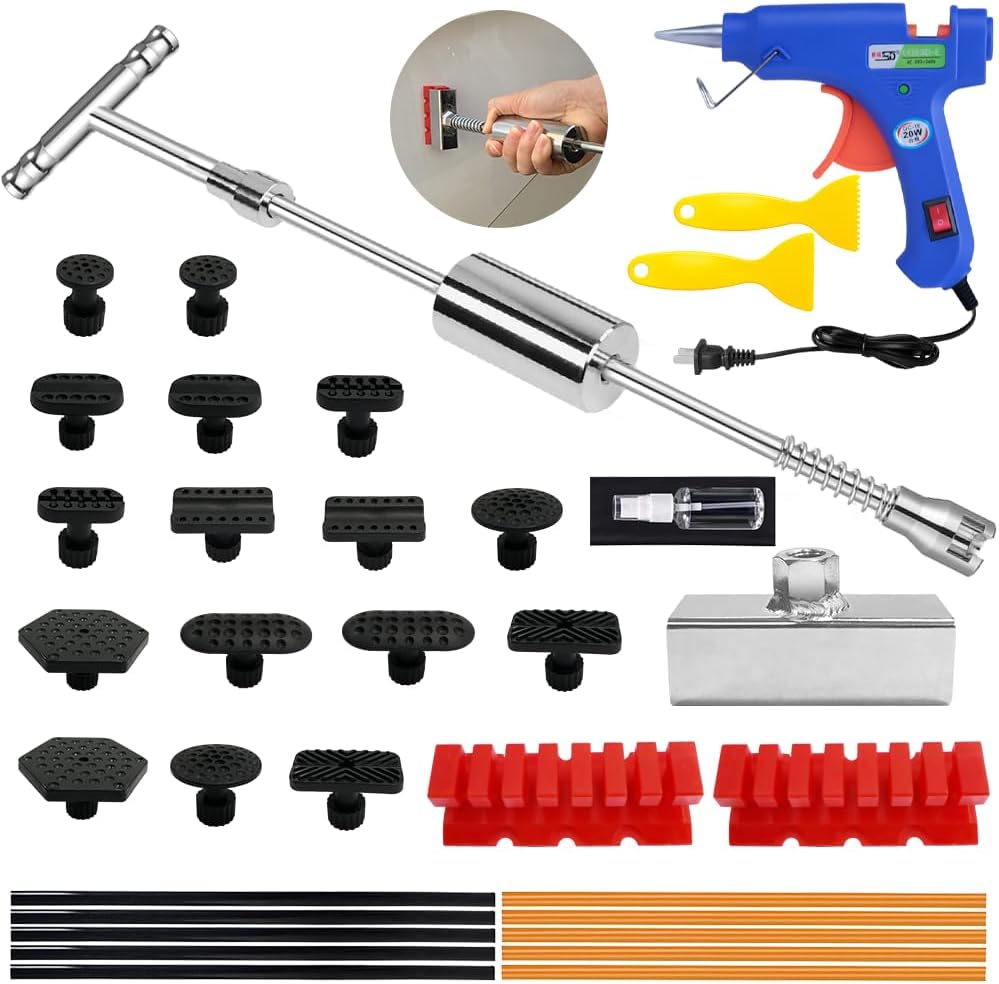 Manelord Car Dent Puller - Dent Remover with T-bar Slide Hammer Dent Puller and Upgraded Dent Puller Tabs for Car Dent Repair and Metal Surface Dent Removal