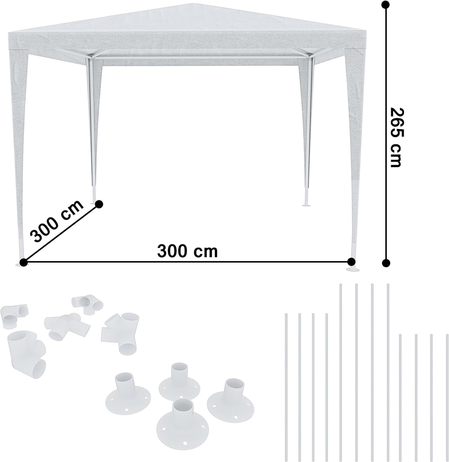 Gazebo 3x3 M Copertura In PE 110 gr/m² Idrorepellente Resistente Raggi Solari UV Struttura In Acciaio Tenda Ombrellone Per Pic Nic Campeggio Fiere Esterno Piscina Giardino (Bianco)