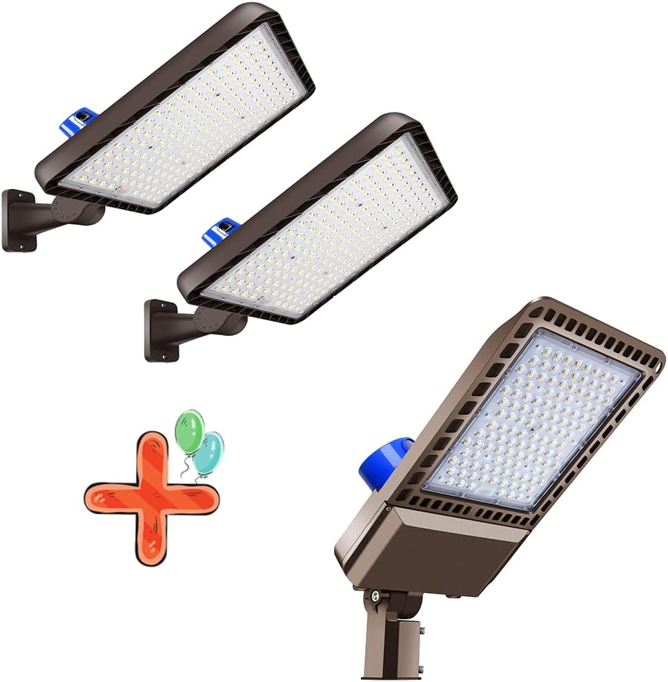 ledmo 480W 2Pack Arm Mount & 300W Slip Fitter Mount Led Parking Lot Light Dusk-to-Dawn Photocell Outdoor Commercial Area Lighting