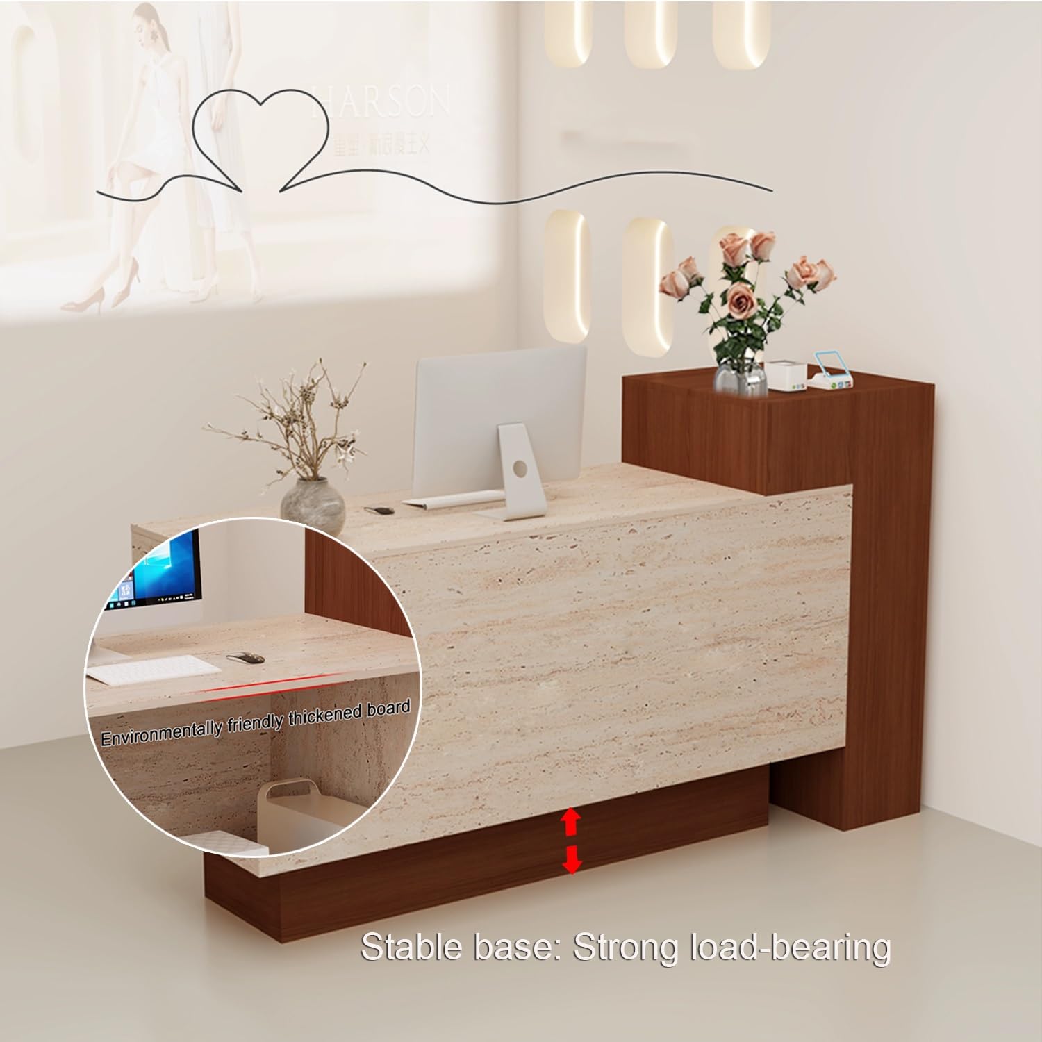 Scrivania da reception in legno, con cassetto chiudibile a chiave, tavolo da ufficio per casa e ufficio, 150 cm, elegante soluzione di archiviazione per reception e soggiorno