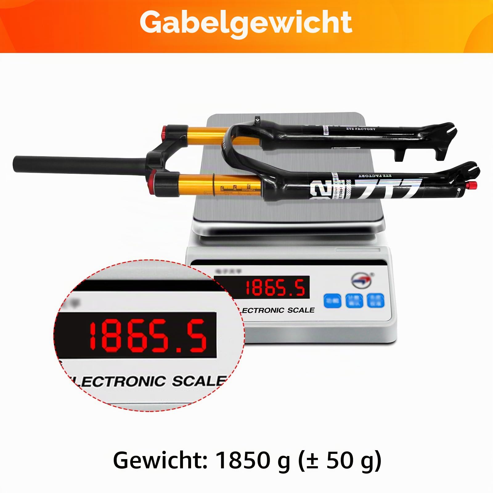 MTB-Gabel, Mountainbike-Vorderradgabel mit Luftdruck-Stoßdämpfer, 120 mm Federweg, 1 1/8 Zoll gerades Rohr, Schnellspanner 9 mm*100 mm MTB-Luftfedergabel für XC/AM-Mountainbikes