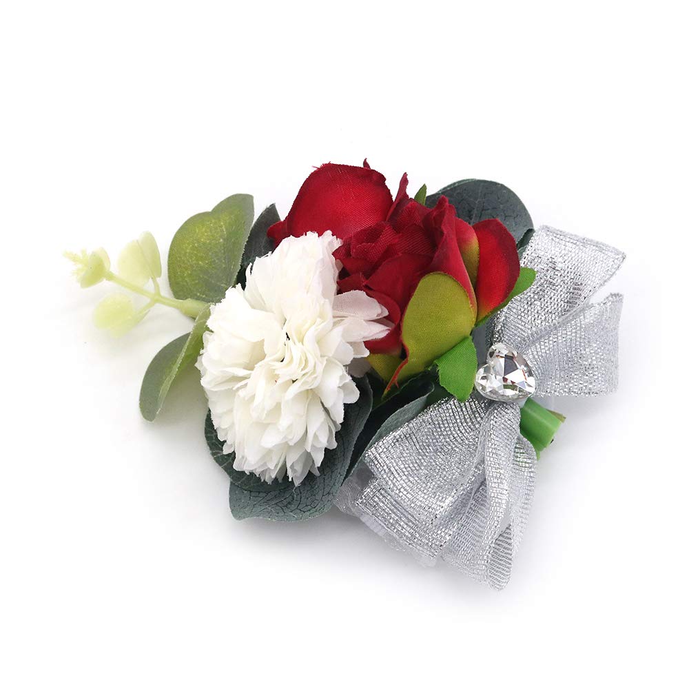 Shiwaki 2 x Wedding Supplies for Girl Bridesmaid Wrist Flowers Prom Party Wrist Flowers Wedding Decoration Gifts (Red) - Image 4