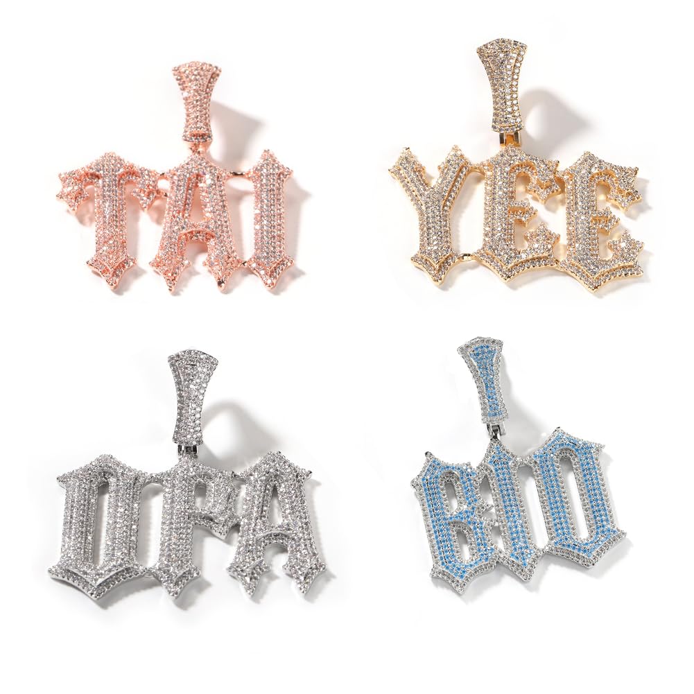 Collar con Nombre Personalizado Colorido Diamante Simulado Iced Out Cadena para Hombres Hip Hop Collar de Letras Personalizado Chapado en Oro de 18K Colgante de A-Z Nombre con Cadena de Tenis