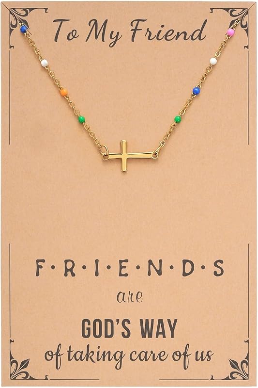 Cross Necklace for Women, 14K Gold Plated Minimalist Cross Necklace Dainty Small Pendant Choker with Colorful Beads, Adjustable, Religious Gift, Christian Jewelry Gift for Easter, Birthday