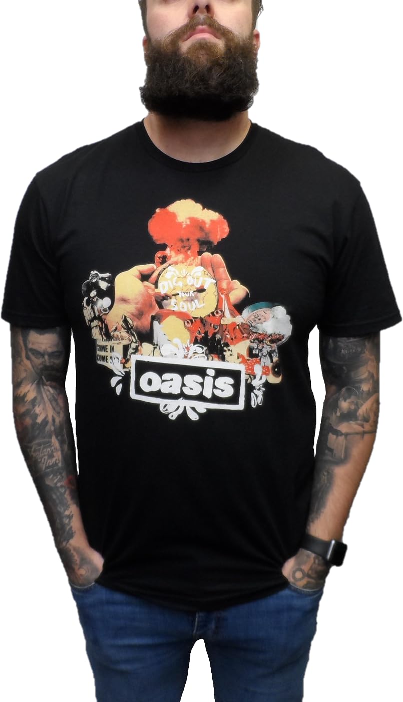 Mazeys Men's Atomic Collage Official Oasis T Shirt… (Uk, Alpha, L, Regular, Regular, )