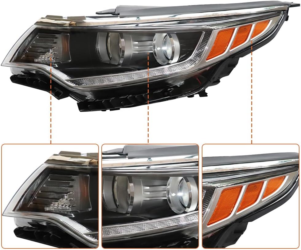 For 2016 2017 2018 Kia Optima Halogen Driver and Passenger Side Headlights Headlamps Assembly W/LED DRL Replacement Black Housing Clear Lens