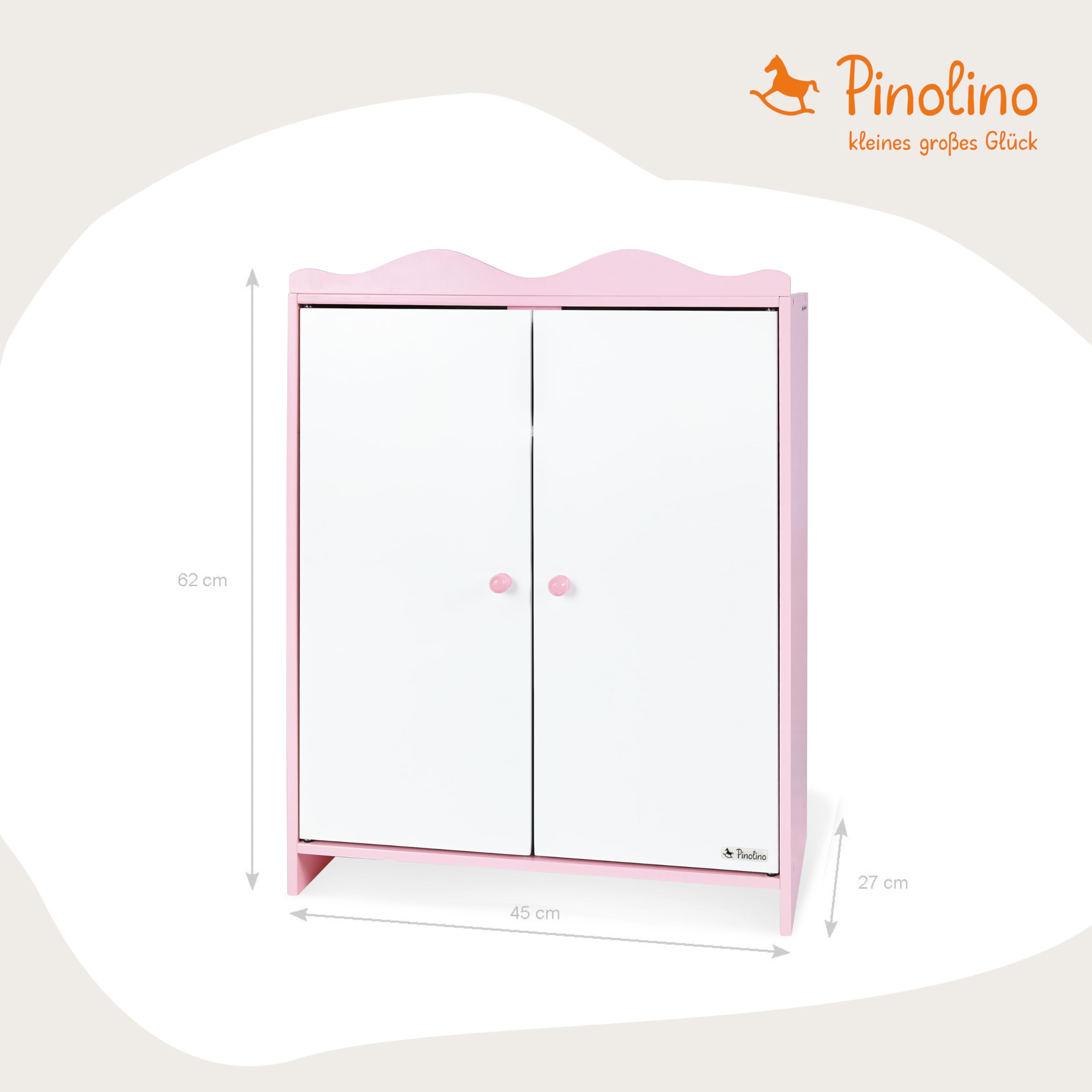 Pinolino Armadietto per Bambole Jasmine in Legno con 1 ripiano, 1 Appendiabiti e 3 Ganci, mobili per Bambole da 2 Anni, Rosa e Bianco