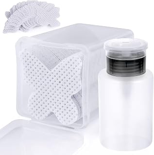 200PCS Lint Free Nail Wipes, Pink Lash Extensions Glue Cleaning Wipes, Nails Cleaning Pads Supplies,accompanied by 1 Empty Pump-Style Bottle Dispenser (white)