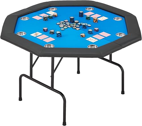 ECOTOUGE Mesa de póquer plegable para 8 jugadores, mesa octogonal Texas Hold'em con soporte para tazas de acero inoxidable, mesa de juego de póquer