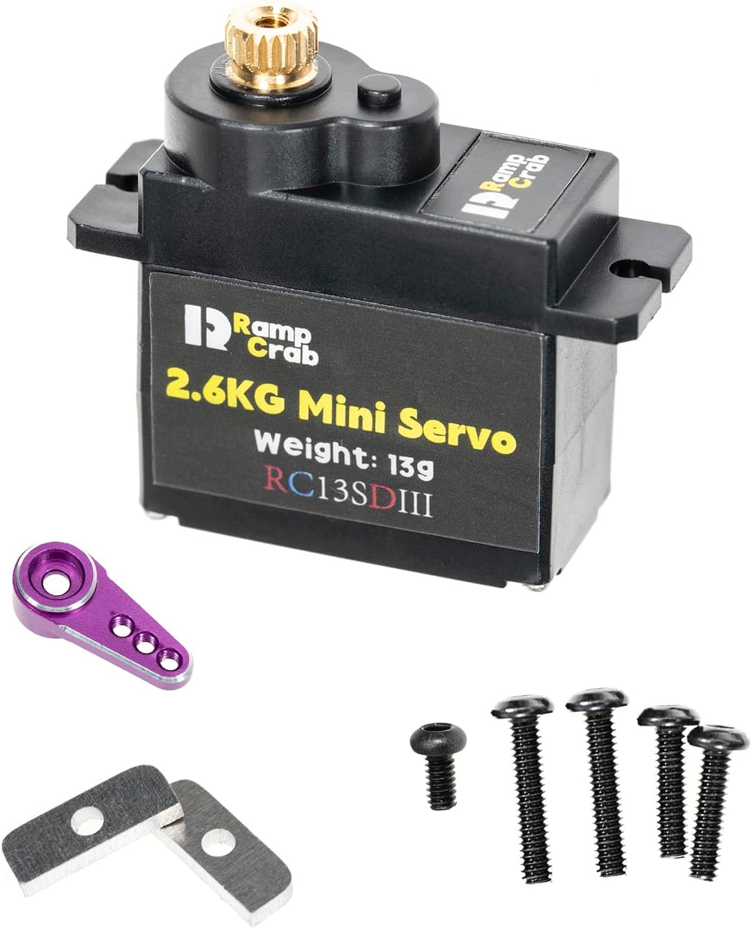 RC Mini Servo with Servo Horn for MINI LMT 4WD Monster Truck & CR18P, 1/18 RC Car Upgrades Parts (Purple Horn)