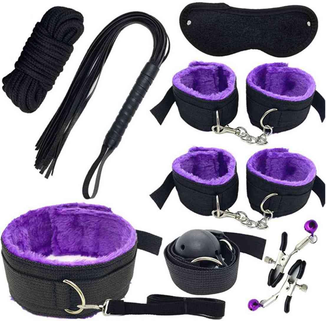 Bed Restraint Set- Adult Bonding Straps Tie Down Bondaged Rope Cord and Rope Kit BDSM Furniture Couple Toys Kit for Bed Room Bondage Kits Adult Purple Sex Handcuff Bracelets for Women Sweatshirt