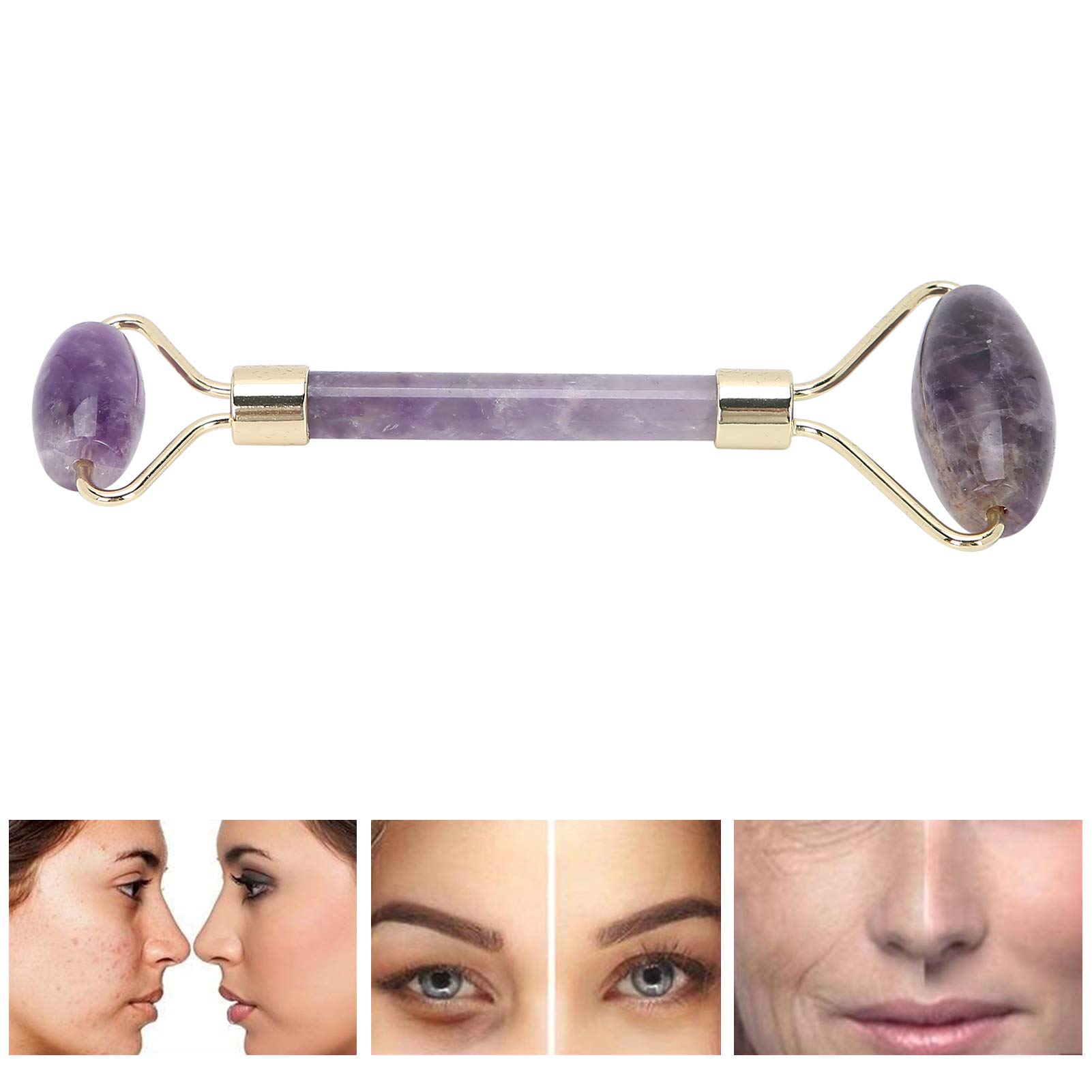 Jade Roller Face Massager Jade Facial und Gua Sha Set, Facial Massager Hautpflegeset für Anti-Aging, reduziert Augenfalten und Durchblutung(lila)