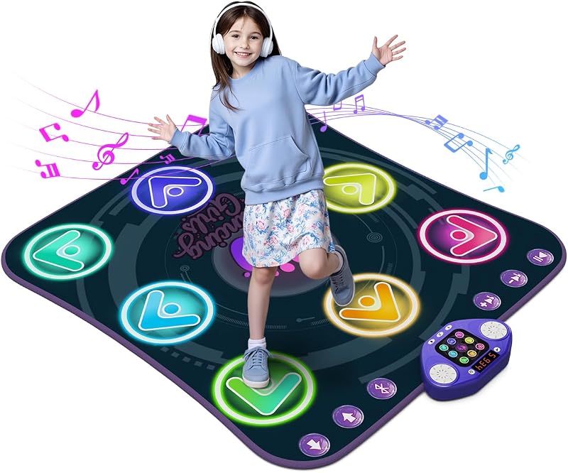 WAYKEE Dance Mat Toys Gifts for 3 4 5 6 7 8 9 10+ Year Old Boys & Girls | Light-up 8-Button Wireless Bluetooth Dance Pad with 5 Game Modes, Perfect Christmas Birthday Educational Present for Girls
