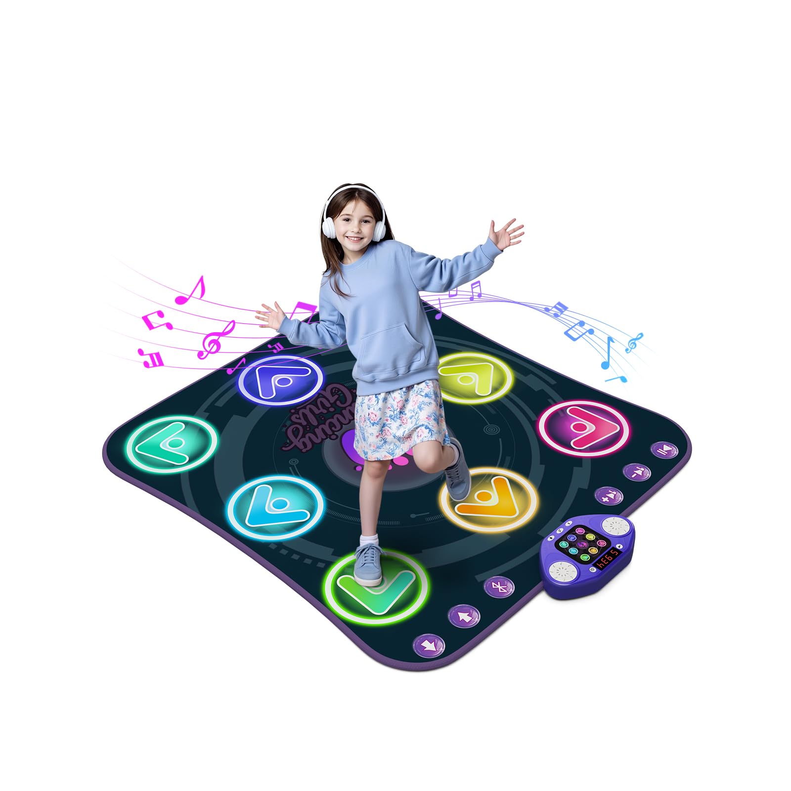 WAYKEE Dance Mat Toys Gifts for 3 4 5 6 7 8 9 10+ Year Old Boys & Girls | Light-up 8-Button Wireless Bluetooth Dance Pad with 5 Game Modes, Perfect Christmas Birthday Educational Present for Girls