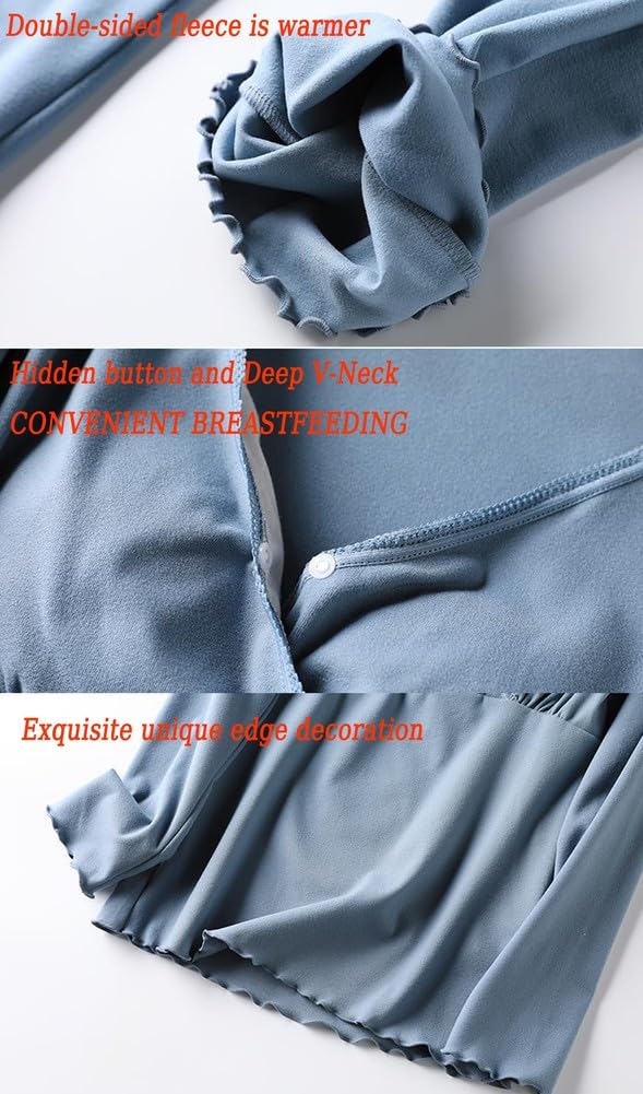Pigiama Premaman Allattamento Set Profondo Scollo a v Manica Lunga Caldo Morbido Pigiameria Allattamento Loungewear Pjs Incinta,C,M