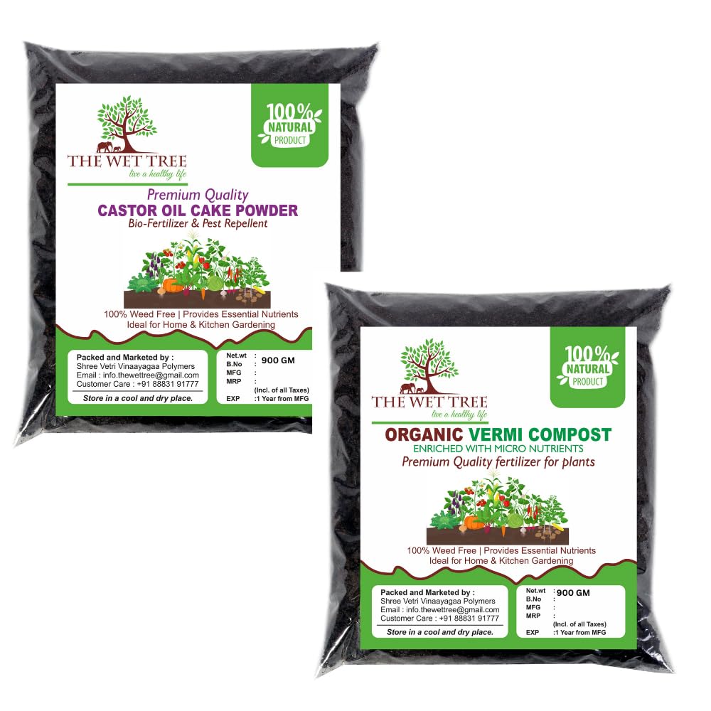 THE WET TREE Vermicompost 900GM & Castor Oil Cake Powder 900GM Combo | Organic Fertilizer Manure for Plants | Promotes Plant Growth, Flowering & Yield-image-22