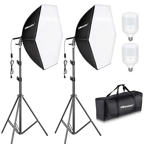 UBeesize Softbox Photography Lighting Kit, 30” x 30” Continuous Lighting Kit with 2pcs 40W E27 Socket 6500K Bulbs, Professional Photo Studio Lighting for Video Recording, Portrait Shooting - Hexagon Softbox+Daylight Bulb