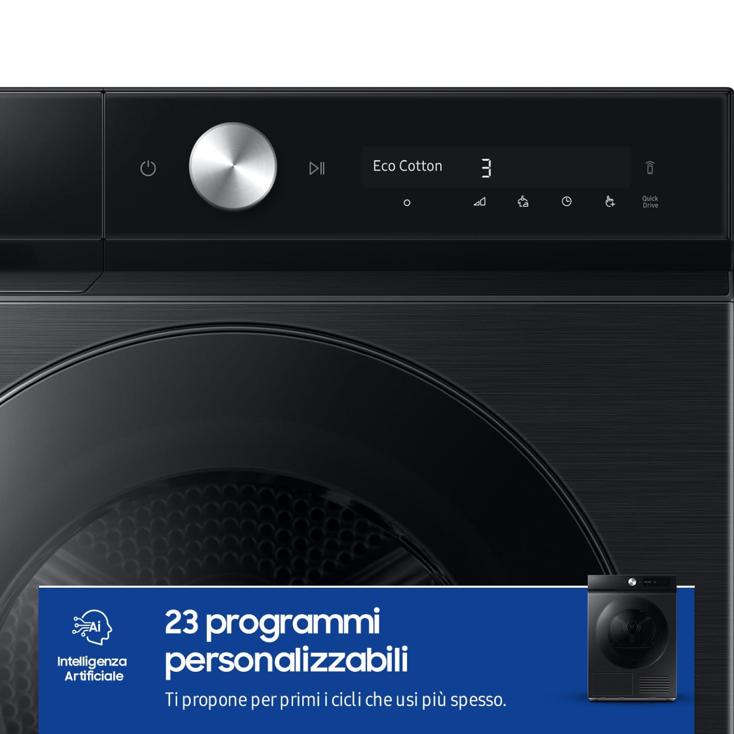 Samsung Asciugatrice Bespoke AI F-DT90DB78GB3M, 9 kg, Pompa di Calore, Wifi, QuickDrive, AI Dry, Hygine Dry, Carica Frontale, 3 Mesi Garanzia Extra, 60L x 85H x 60P cm