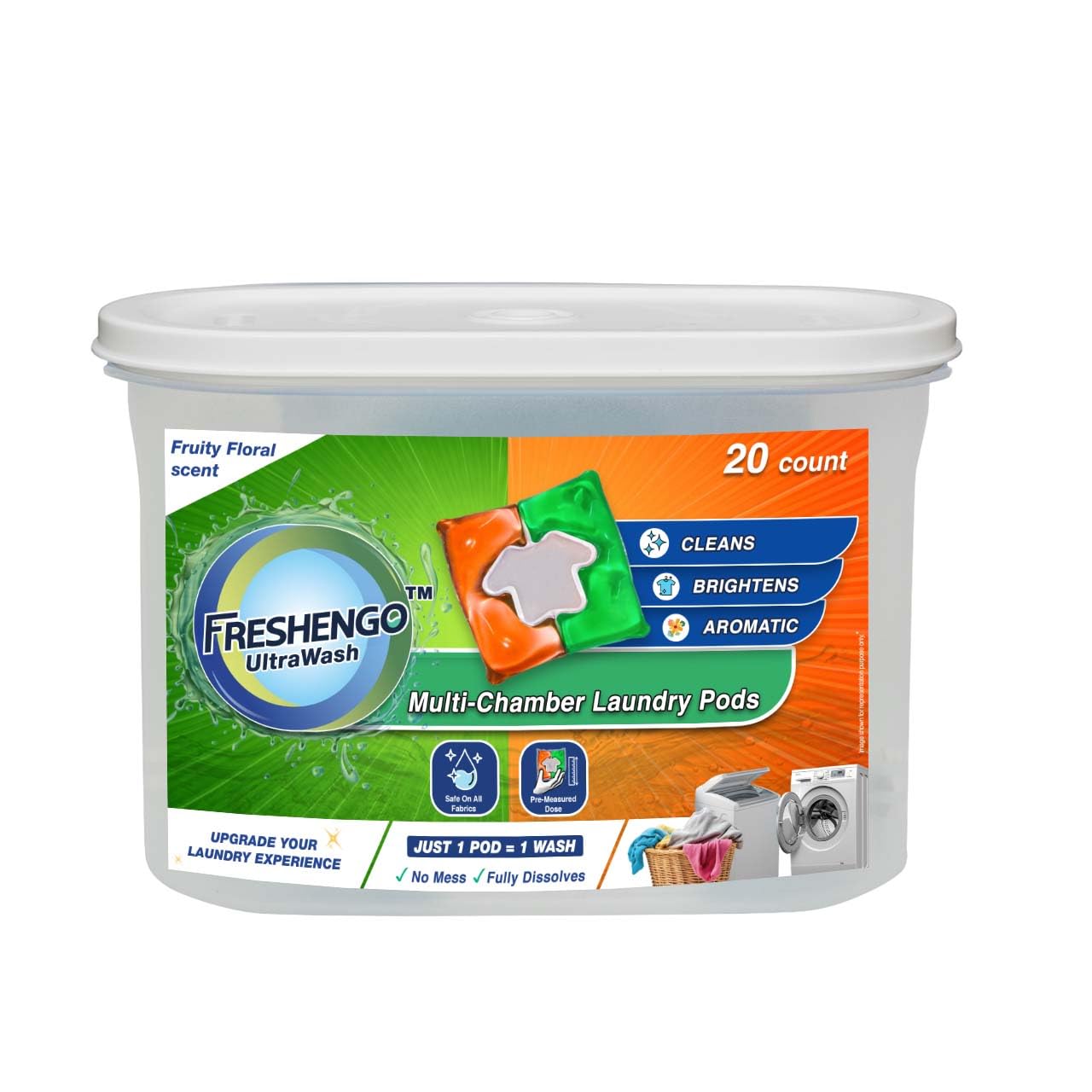FRESHENGO UltraWash Multi-Chamber Laundry Pods 20 Units of Dissolvable Detergent Capsules with Enzymatic Wash for Stain Removal, Fabric Care & Long Lasting Fragrance-image-15
