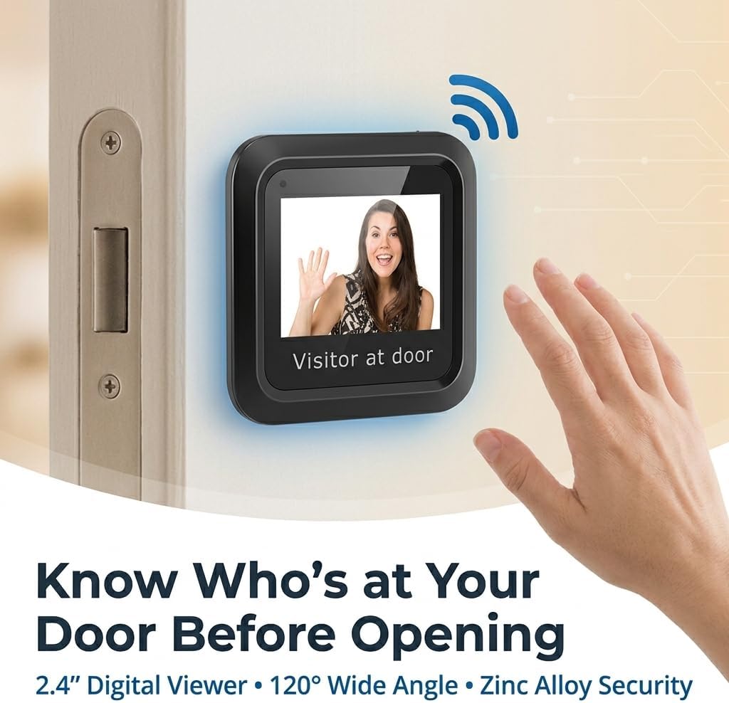 Luqeeg Digital Door Viewer, 2.4 Inch Electronic Door Viewer Bell, 0.3MP & 120° Wide Angle, Dual Power (Battery/USB), Zinc Alloy Security Camera for Front Door, Home Entry Door