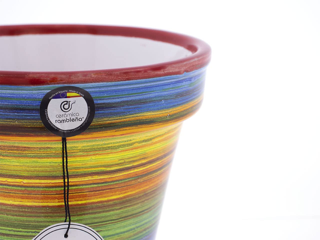Ceramic RAMBLEÑA | Garnki z czerwonego błota | Dekoracyjne doniczki | Doniczki ceramiczne | Doniczki zewnętrzne | Rainbow - Model D102 | 100% Ręcznie robiona dekoracja | 20x20x17 cm