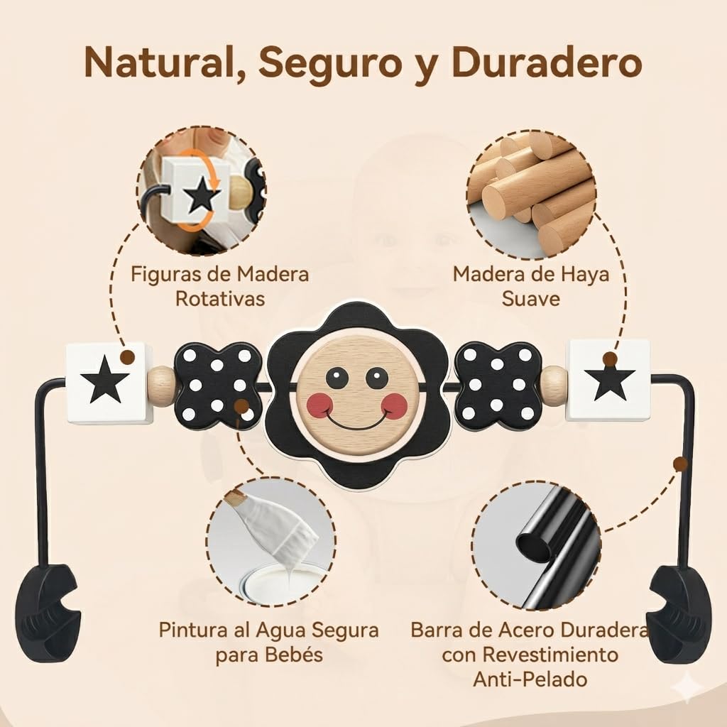 Baby Bouncer Toy Bar, Bouncer Toy Bar, fácil de fijar y quitar, materiales aptos para niños, ideal para bebés, juguetes para bebés en blanco y negro (sonrisa)