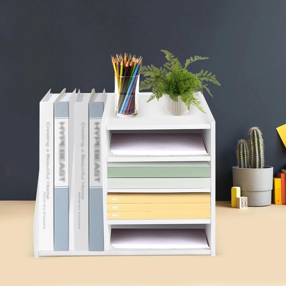Titolare del file Organizzatore portadocumenti a 4+2 livelli, raccoglitore for documenti in PVC, contiene file, libri, buste(Bianco)