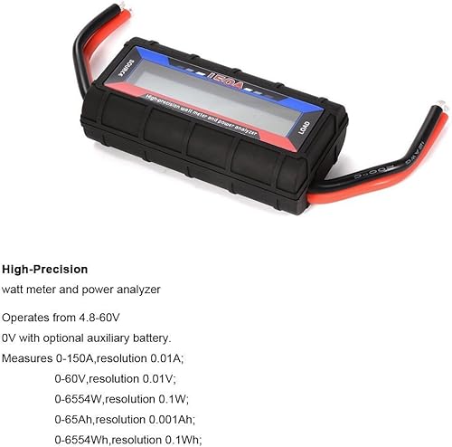Miniatura 5 de RGBZONE Analizador de potencia de 150 amperios, medidor de vatios RC de alta precisión con pantalla LCD digital para RC, batería, solar, energía