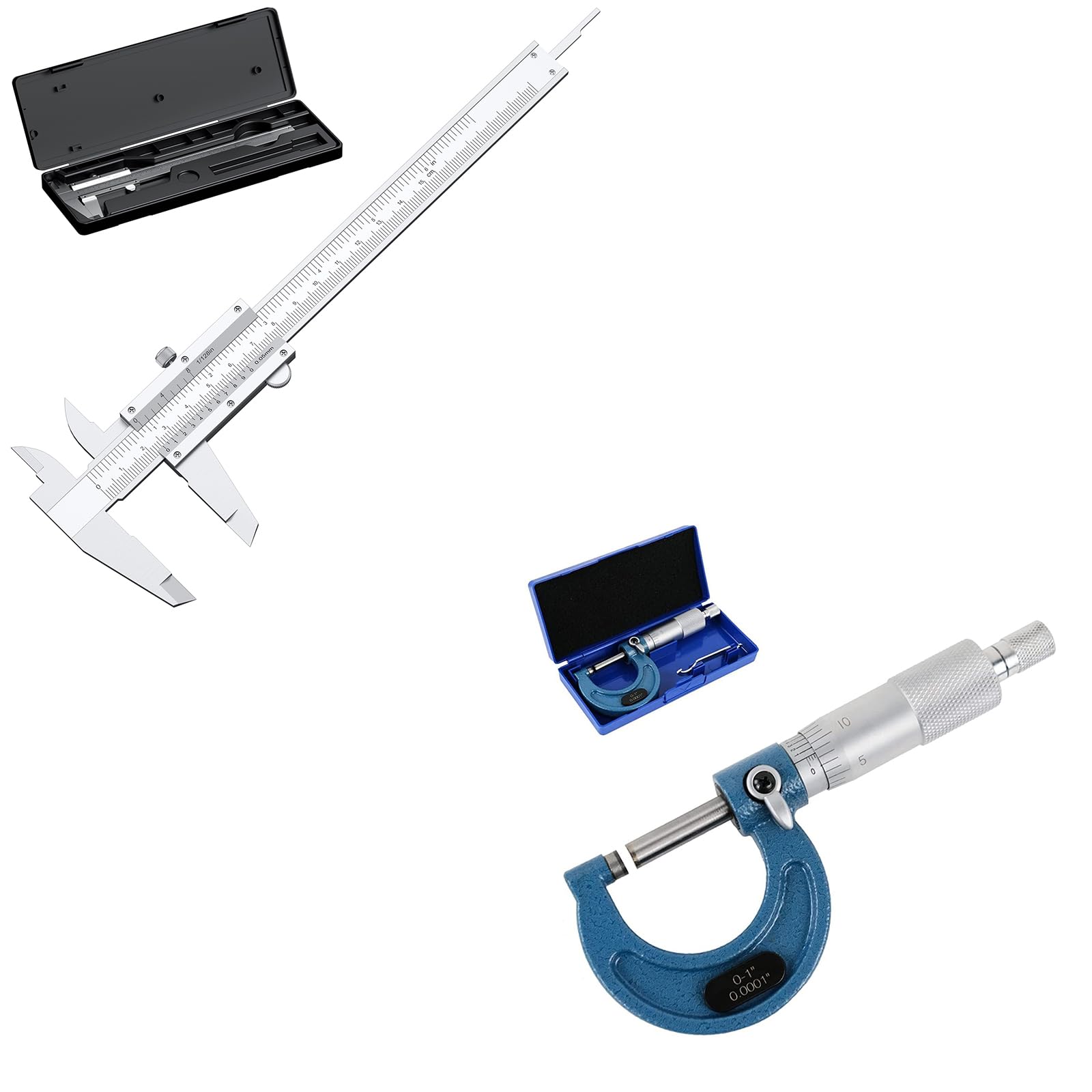 SOHNVWTGD Vernier Caliper 6 Inch, 6" Non Digital Caliper, 0-6Inch/0-150mm, Micrometer, 0-1" Machinist Micrometer, 0.0001" Graduation Set.