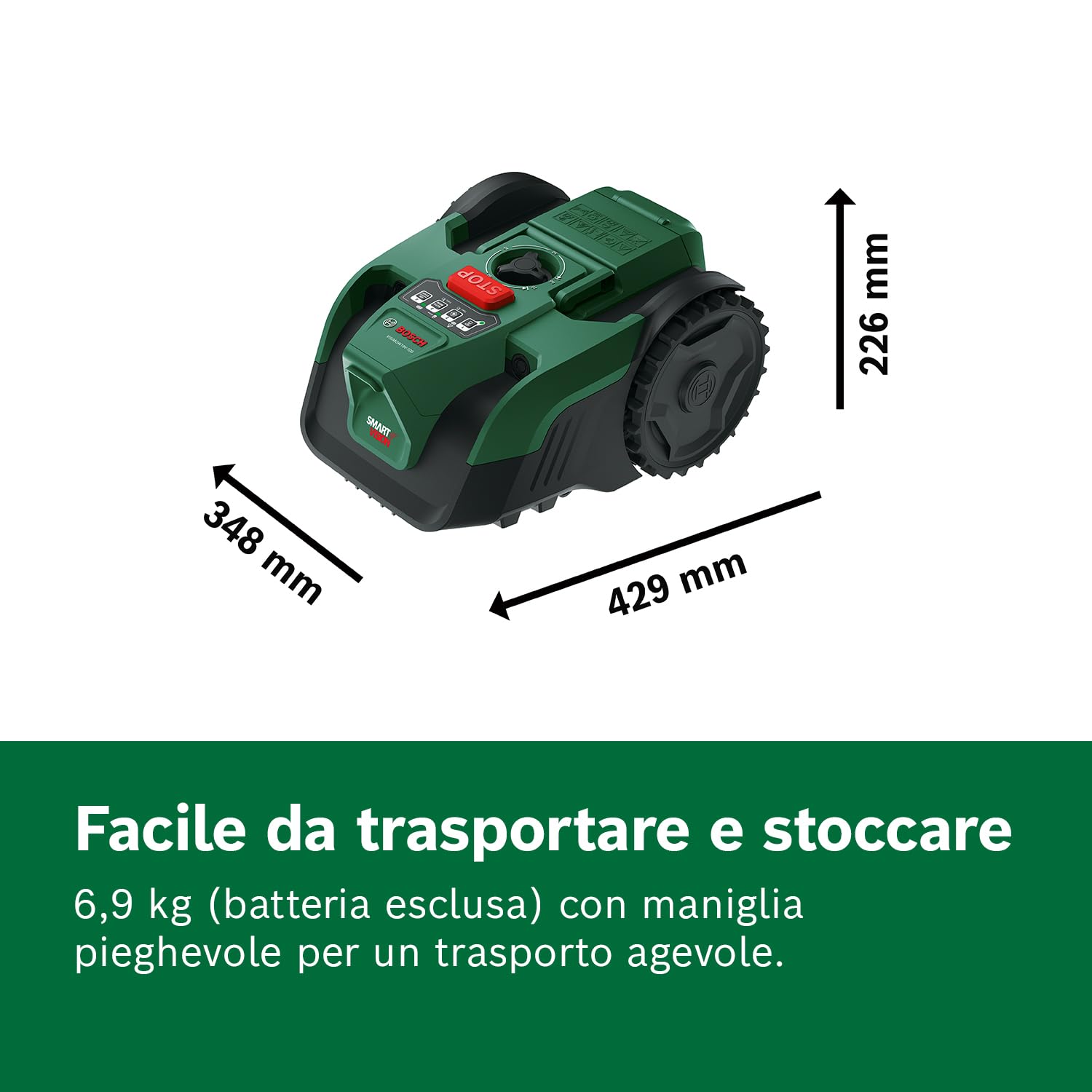 Bosch Robot rasaerba a batteria VISIMOW18V-100 (per prati fino a 100 m², larghezza di taglio: 16 cm, altezza di taglio: 20-60 mm, senza batteria)