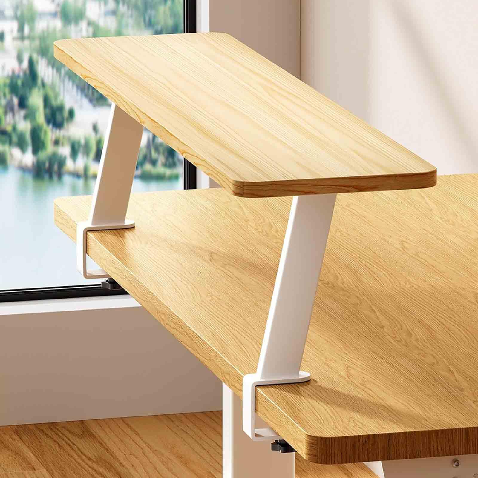 Mensola da scrivania regolabile, estensore da scrivania sospeso con morsetto, telaio in legno e acciaio salvaspazio per ufficio e accessori da gioco, installazione senza trapano, 81,3 cm
